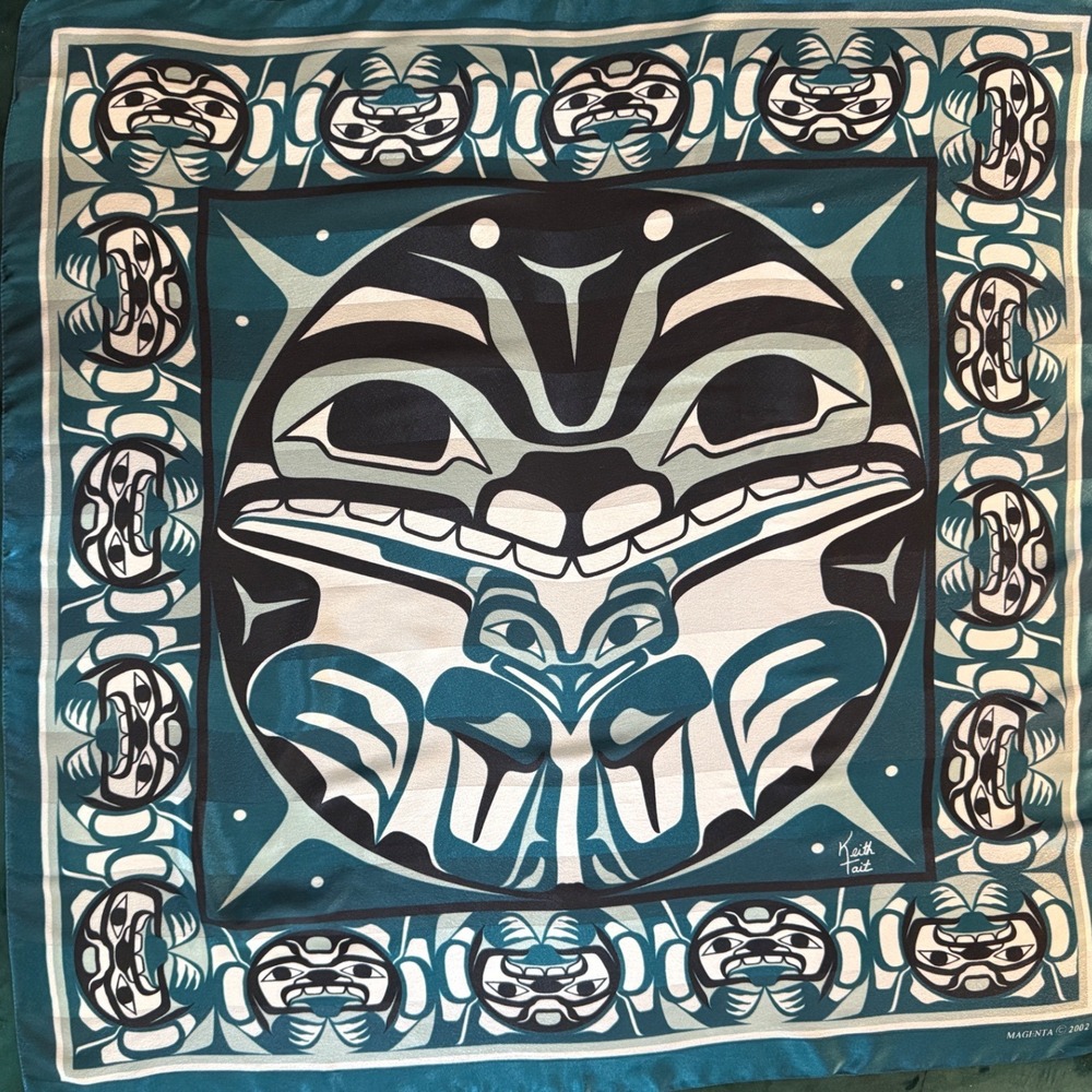 Magenta Designs Keith Tait Northwest Coast Art Scarf Teal Blue 2002